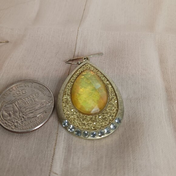 Gold Tone Yellow Stone Earrings - Picture 6 of 7